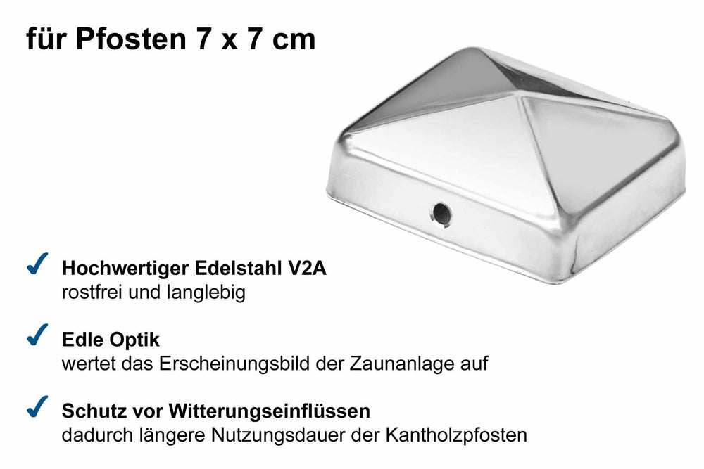 Pfostenkappe Pyramide 7x7cm aus V2A Edelstahl