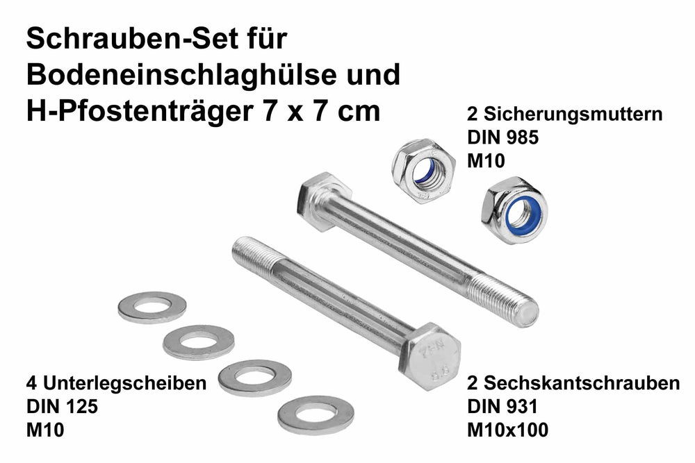 Schrauben-Set für H-Pfostenträger und Einschlagbodenhülse 7x7cm