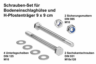 Schrauben-Set für H-Pfostenträger und Einschlagbodenhülse 9x9cm
