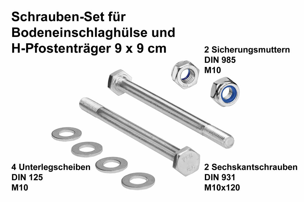 Schrauben-Set für H-Pfostenträger und Einschlagbodenhülse 9x9cm