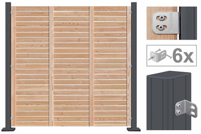 PREMIUM-Zaunhalter aus V2A Edelstahl für ALU-Pfosten, 6er-Set, inkl. Schrauben