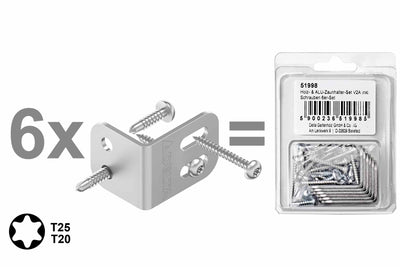 PREMIUM-Zaunhalter aus V2A Edelstahl für ALU-Pfosten, 6er-Set, inkl. Schrauben