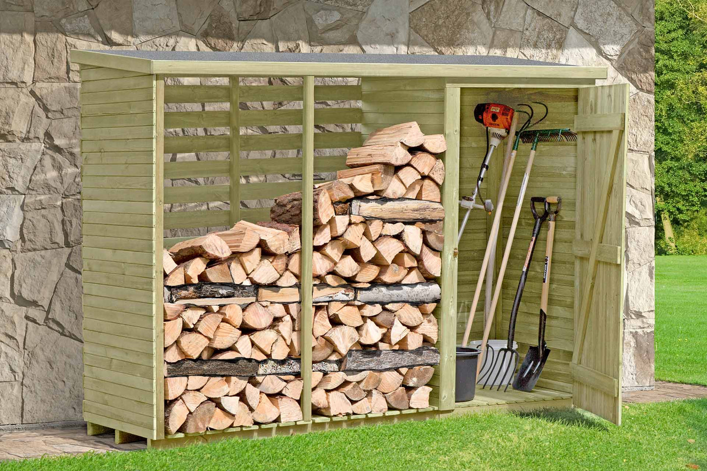 Kaminholzregal WARO mit Geräteschrank 2,8 m³