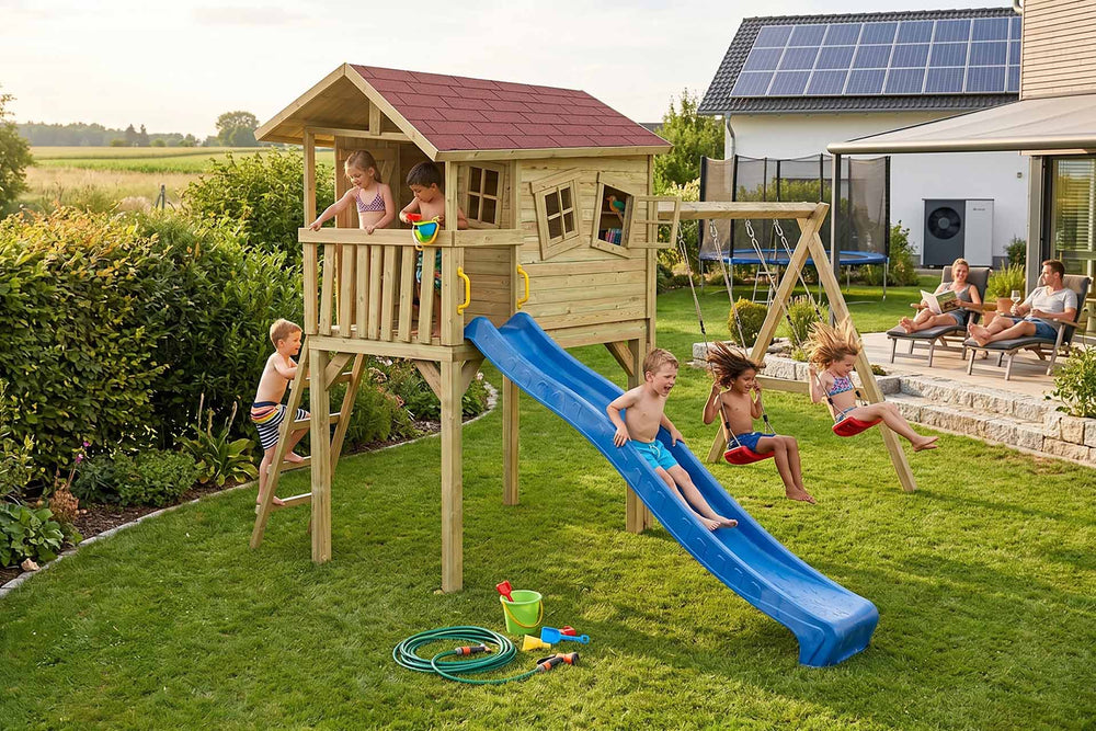 CRAZY Benny Design-Spielhaus mit Schaukel
