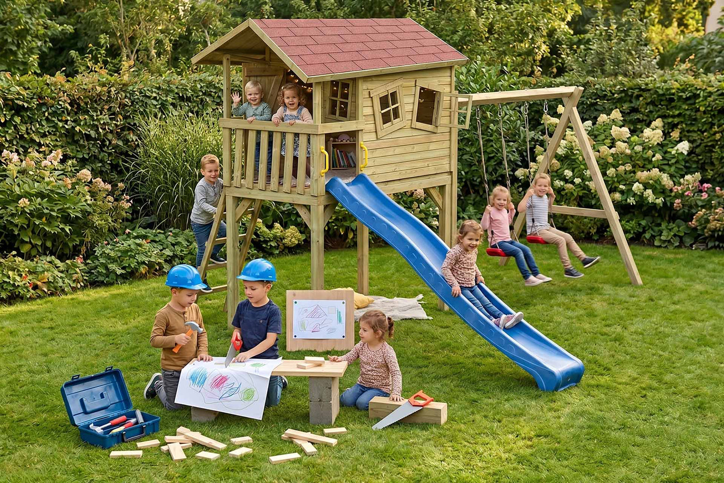 CRAZY Benny Design-Spielhaus mit Schaukel