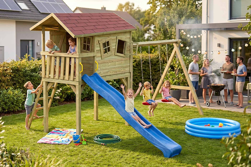 CRAZY Benny Design-Spielhaus mit Schaukel