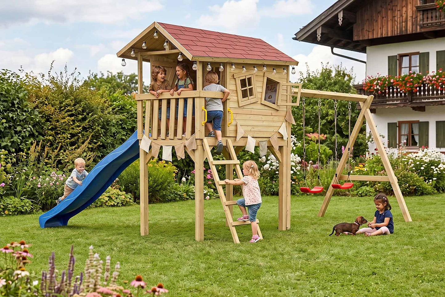 CRAZY Benny Design-Spielhaus mit Schaukel