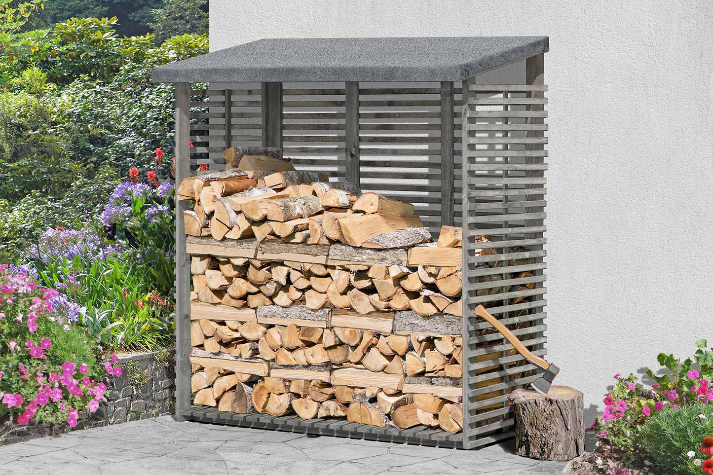 Kaminholzregal FLAMMO S mit Rückwand, grau 1,8 m³