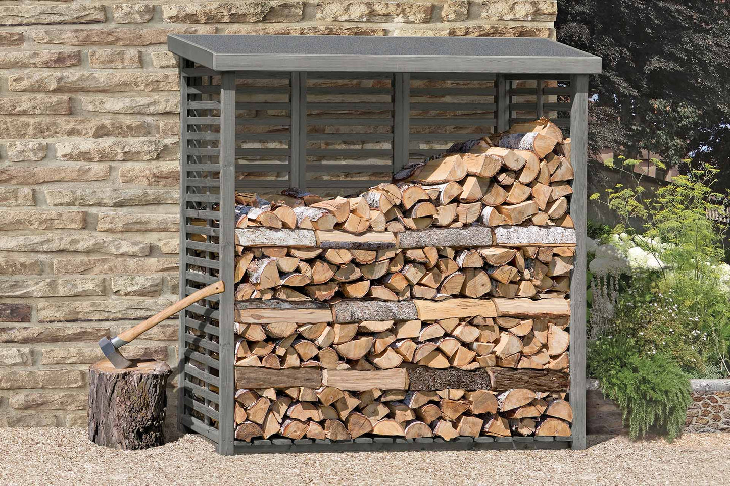 Kaminholzregal FLAMMO L mit Rückwand, grau 2,0 m³
