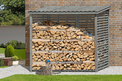 Kaminholzregal FLAMMO XL mit Rückwand, grau 3,8 m³